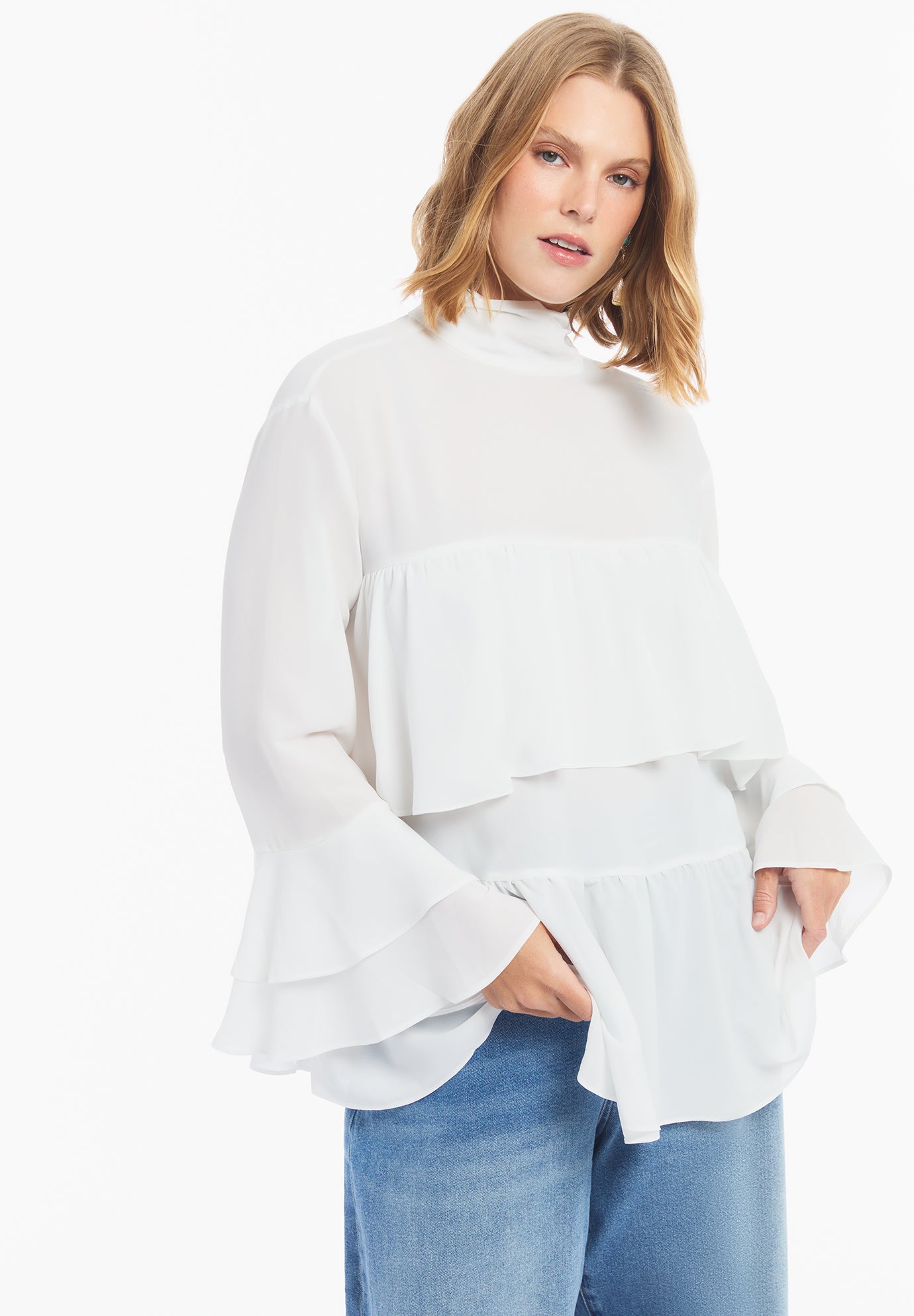 Ruffled Chiffon Long Sleeve Blouse image number 2