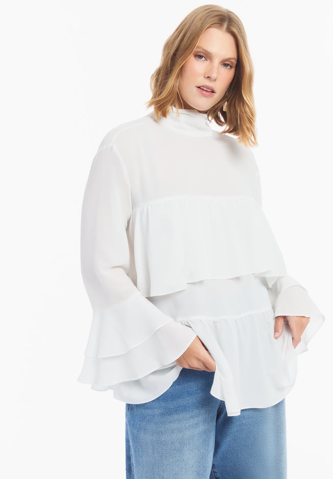 Ruffled Chiffon Long Sleeve Blouse image number 2