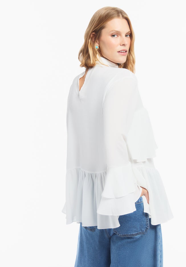 Ruffled Chiffon Long Sleeve Blouse image number 4