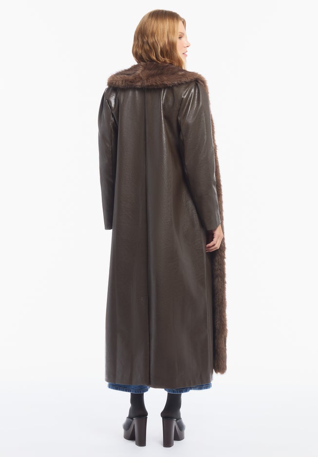 Faux Fur-Trim Faux Leather Coat image number 2