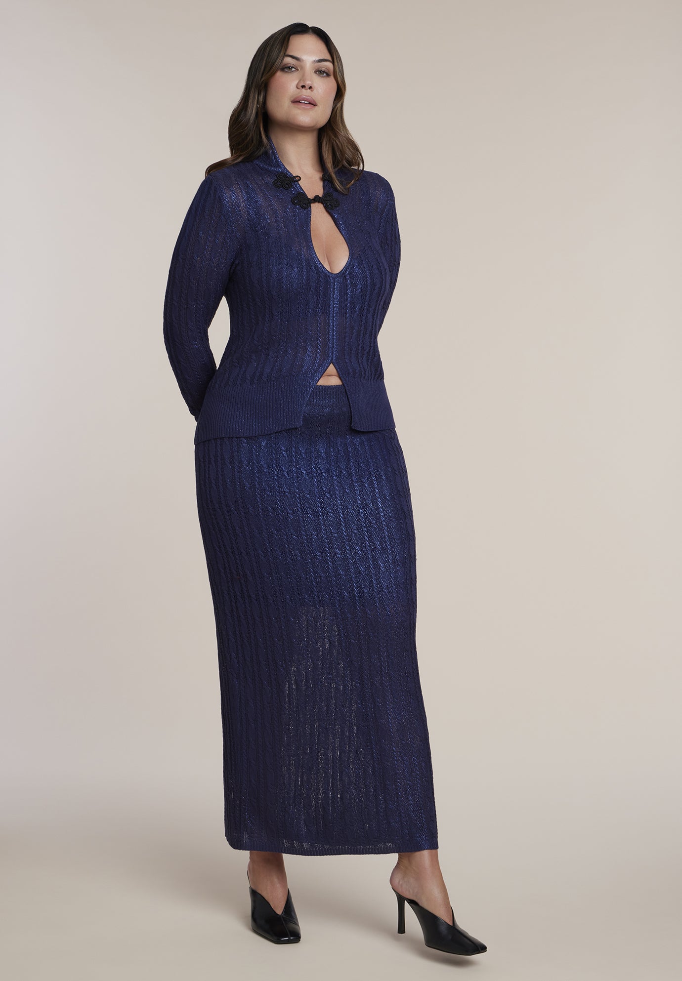 Metallic Knit Maxi Skirt image number 1