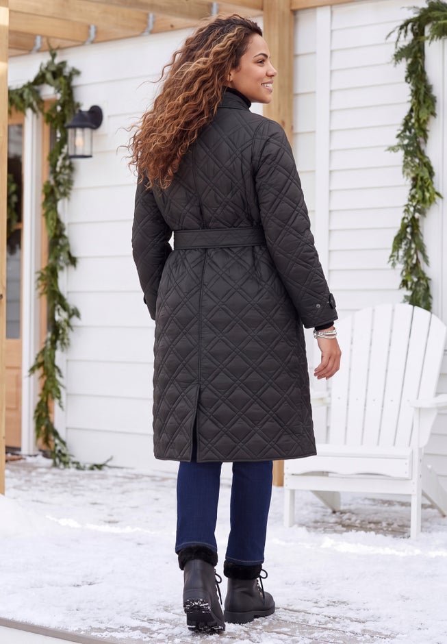 Diamond Quilted Belted Trench Coat image number 1