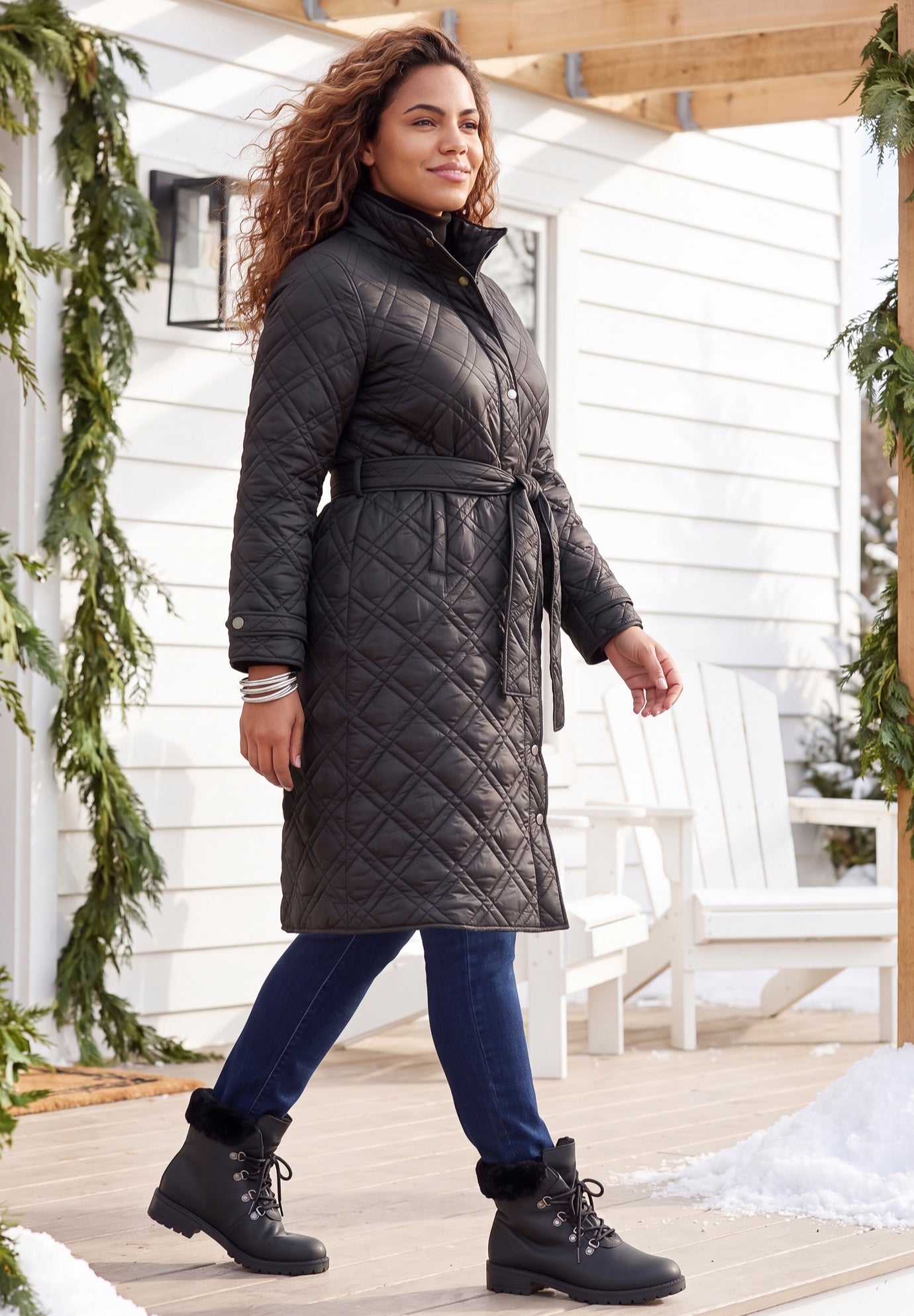Diamond Quilted Belted Trench Coat image number 2
