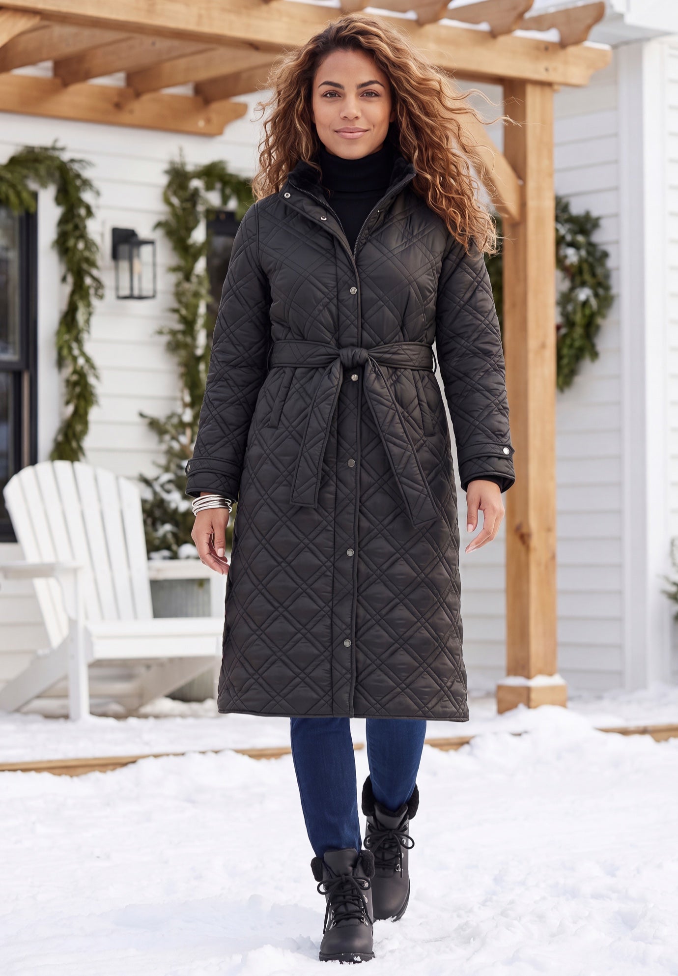 Diamond Quilted Belted Trench Coat image number 0