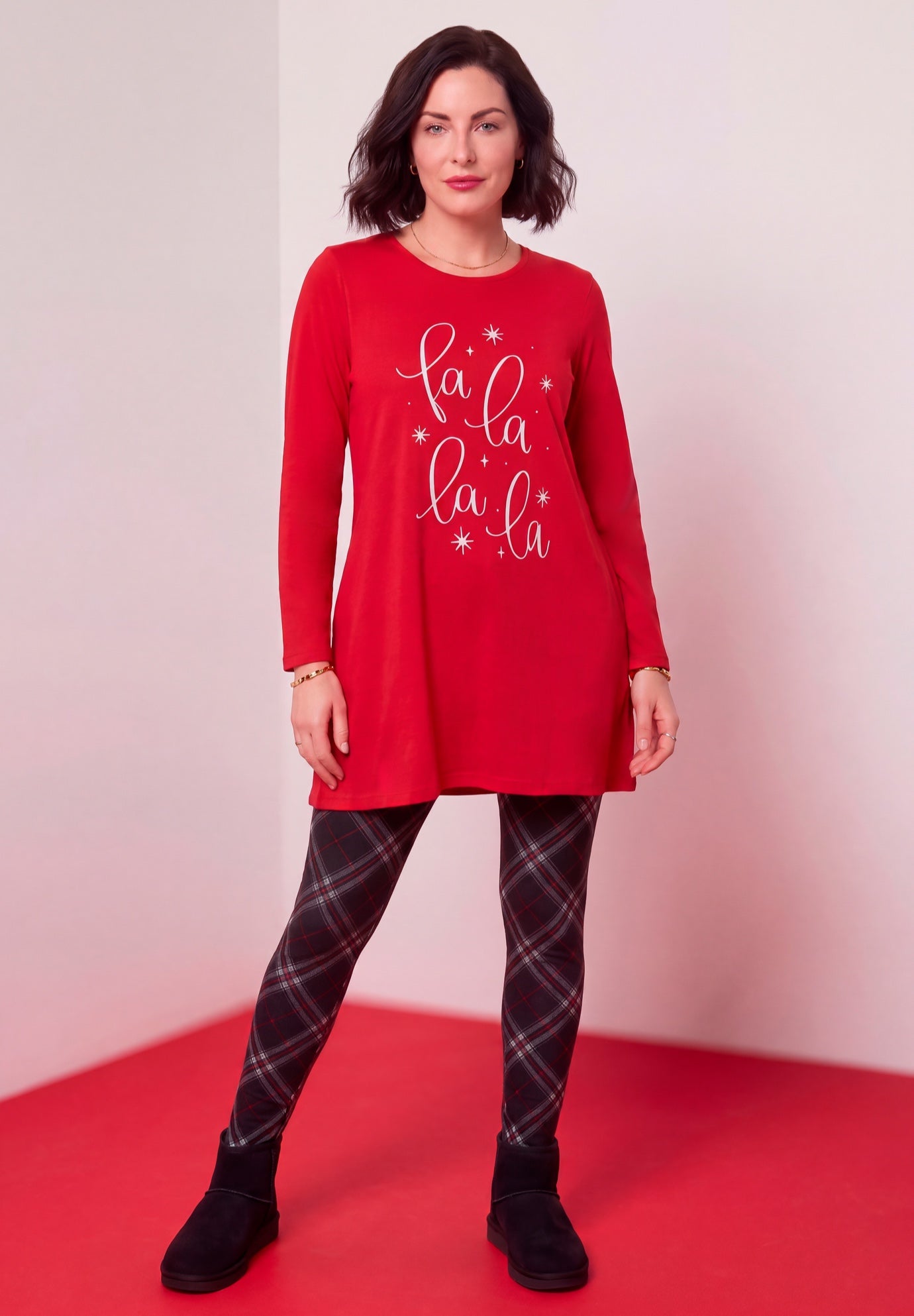 Plus Size Cotton Graphic Print Long Sleeve Swing Tunic image number 0