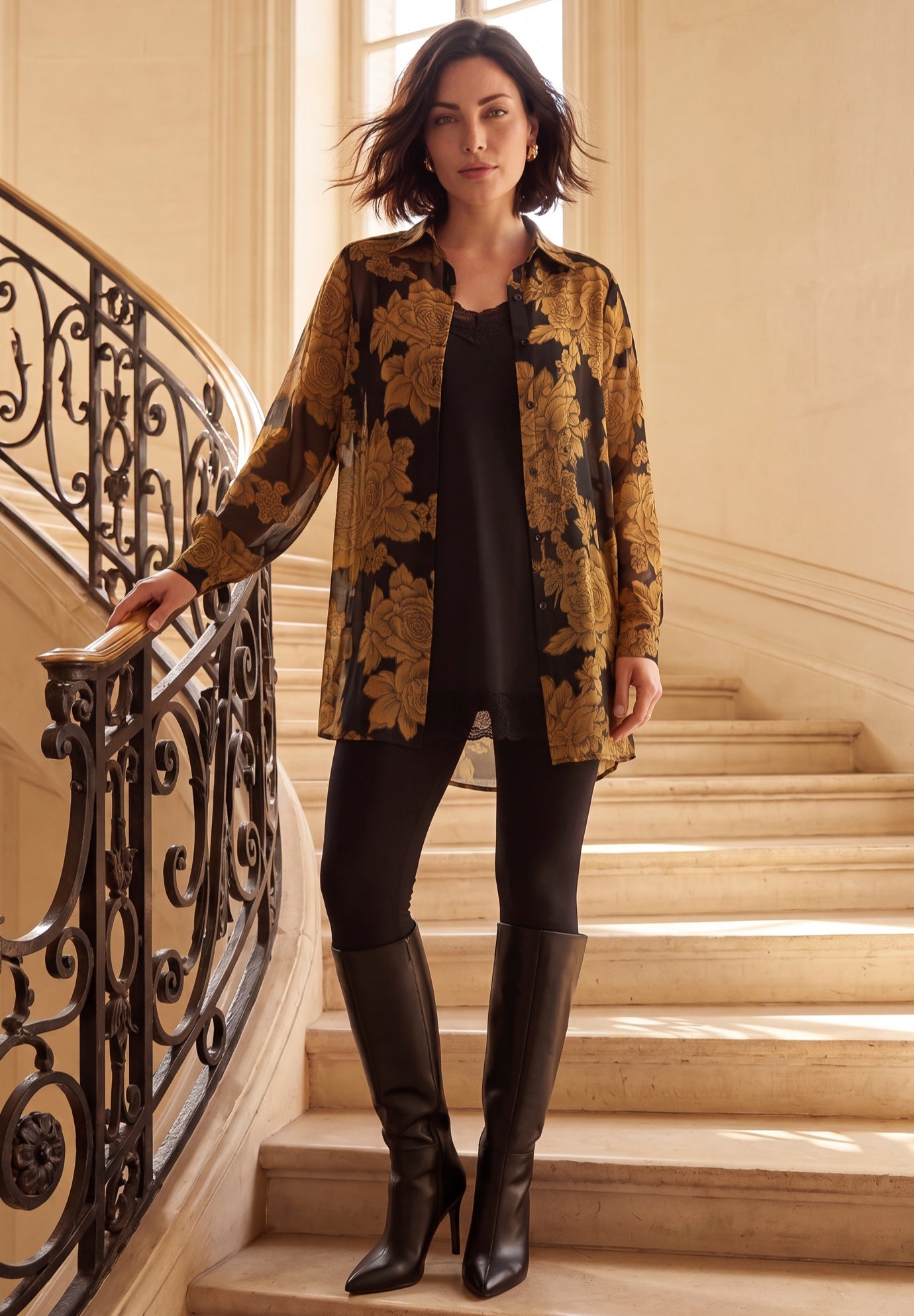 Plus Size Metallic Jacquard Button-Front Tunic image number 0