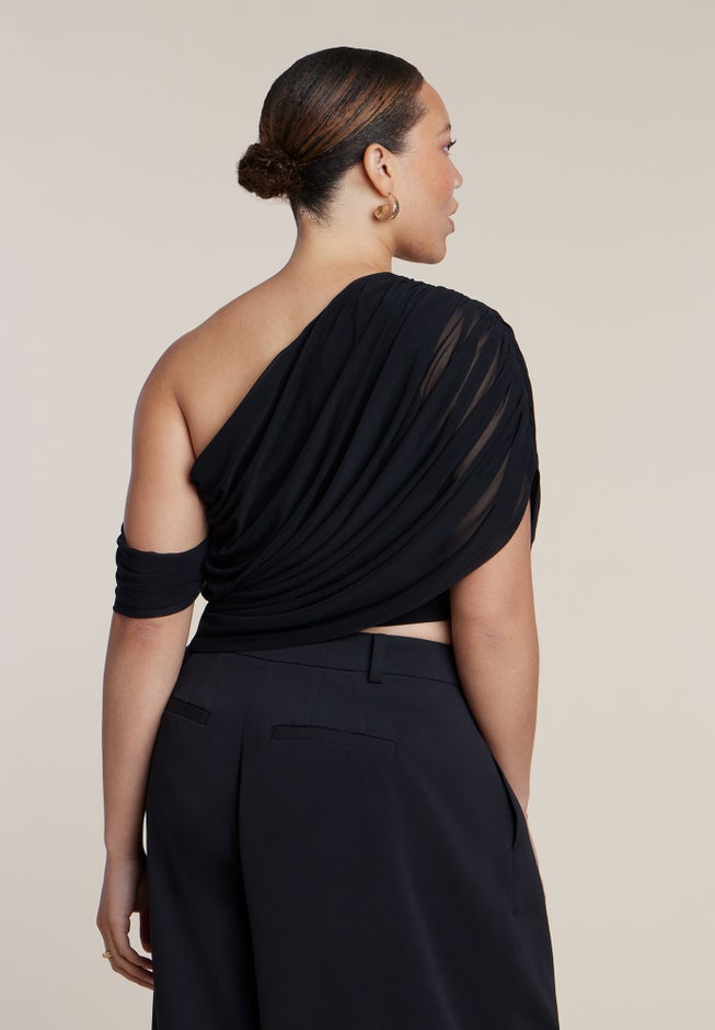 Semi-Sheer Twisted One-Shoulder Top image number 1