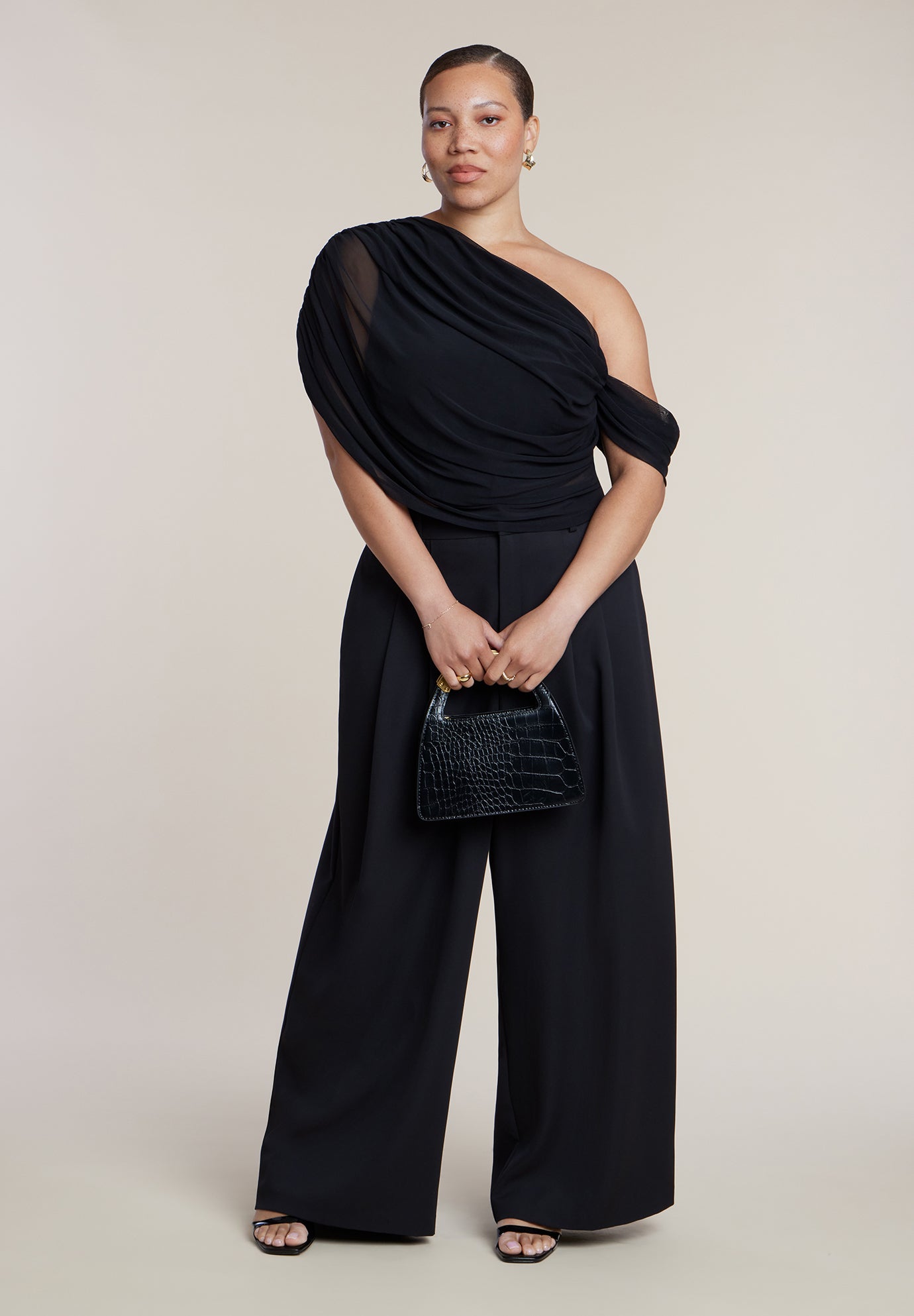 Semi-Sheer Twisted One-Shoulder Top image number 2