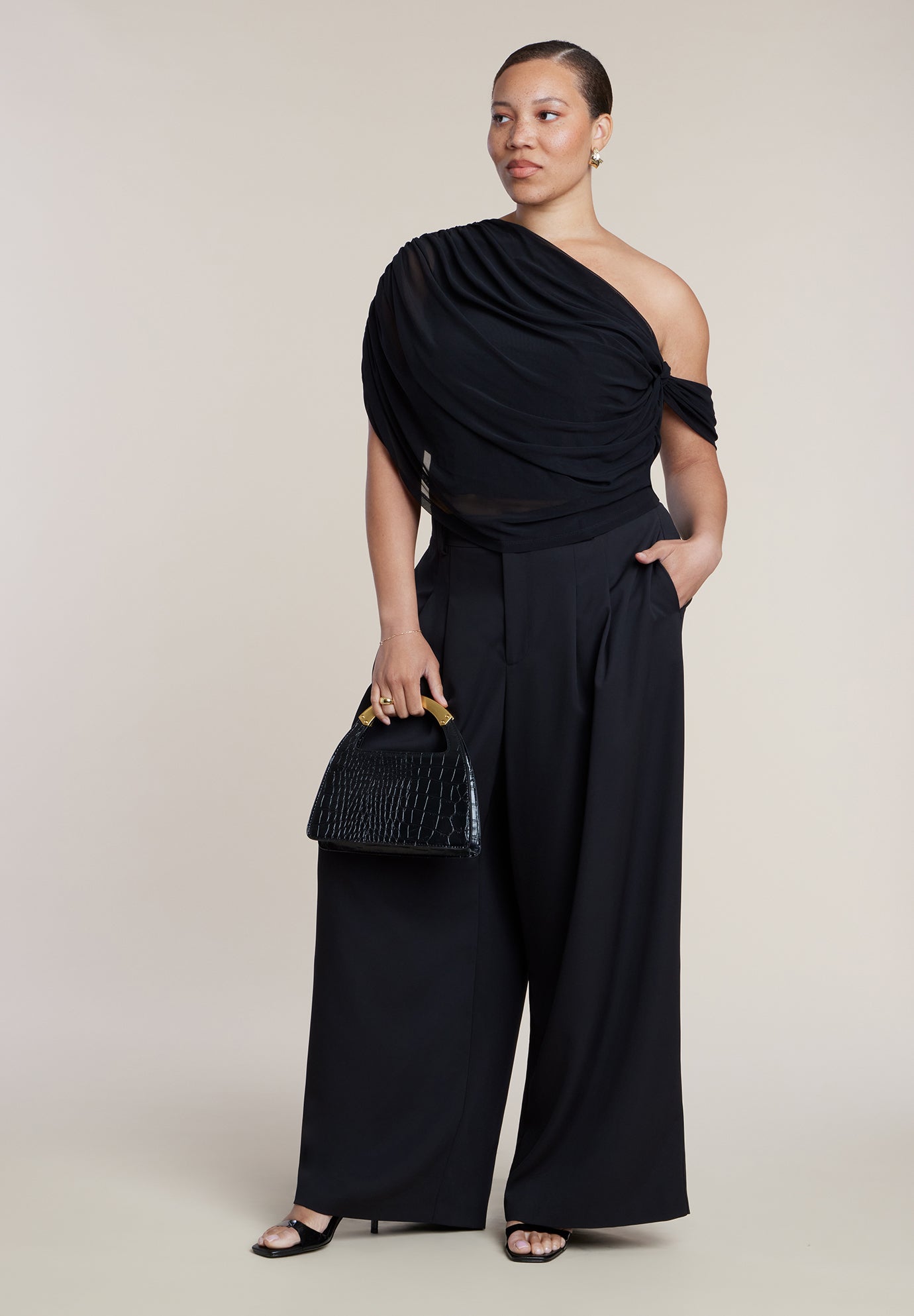 Semi-Sheer Twisted One-Shoulder Top image number 3