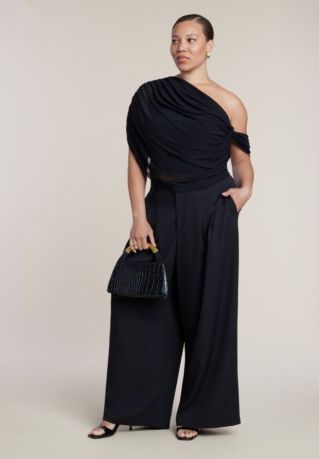 Semi-Sheer Twisted One-Shoulder Top image number 3
