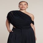Semi-Sheer Twisted One-Shoulder Top image number 0
