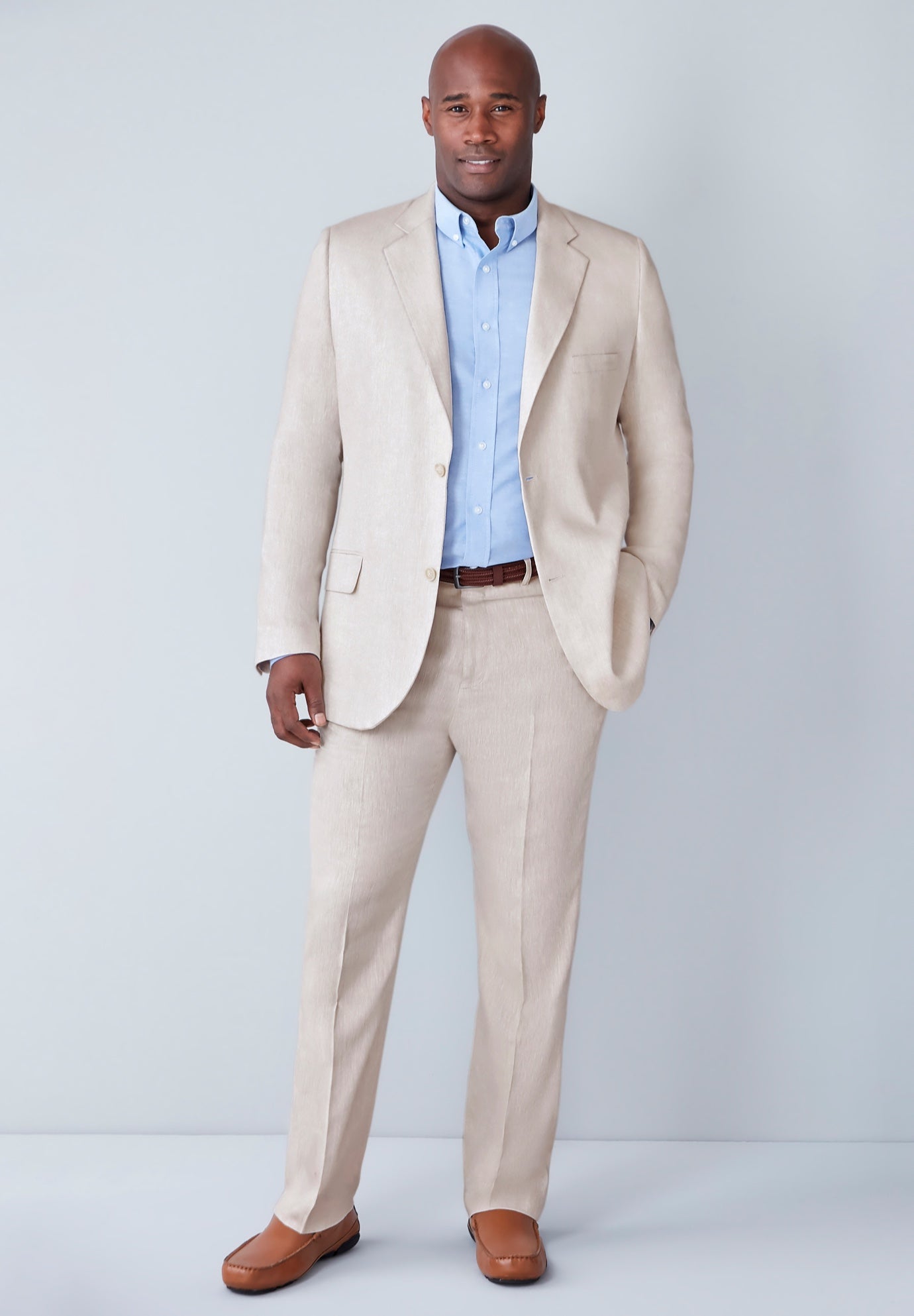 Linen Blend Plain Front Dress Pants image number 3