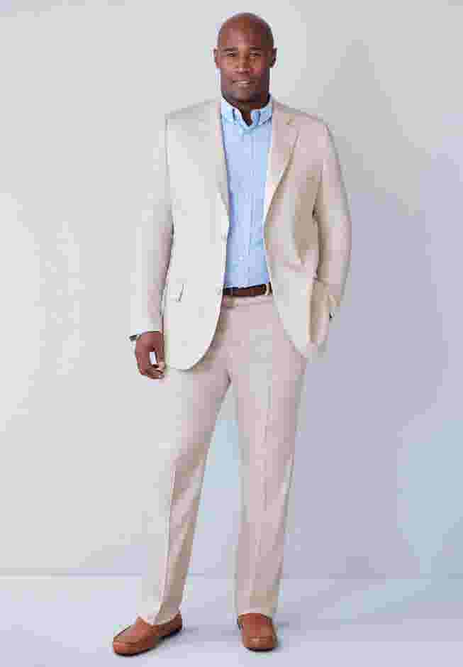Linen Blend Plain Front Dress Pants image number 3