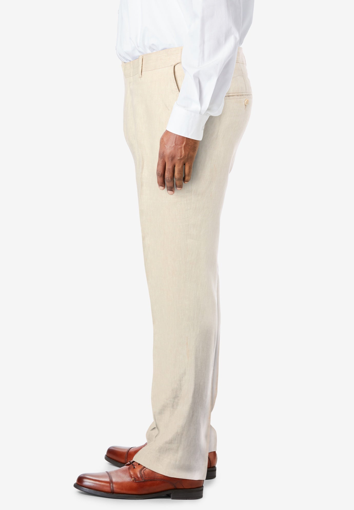 Linen Blend Plain Front Dress Pants image number 2