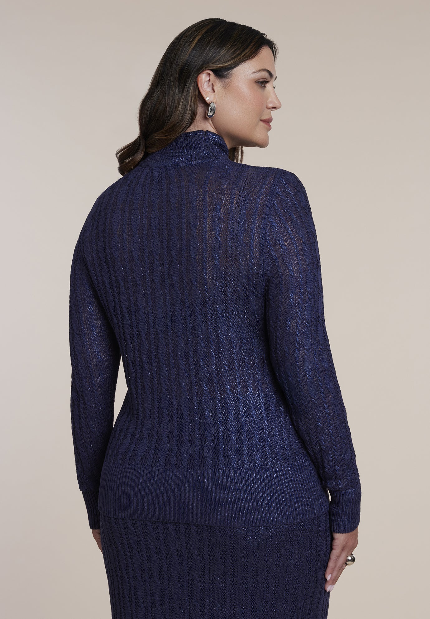 Open Neck Metallic Cable Knit Sweater image number 2