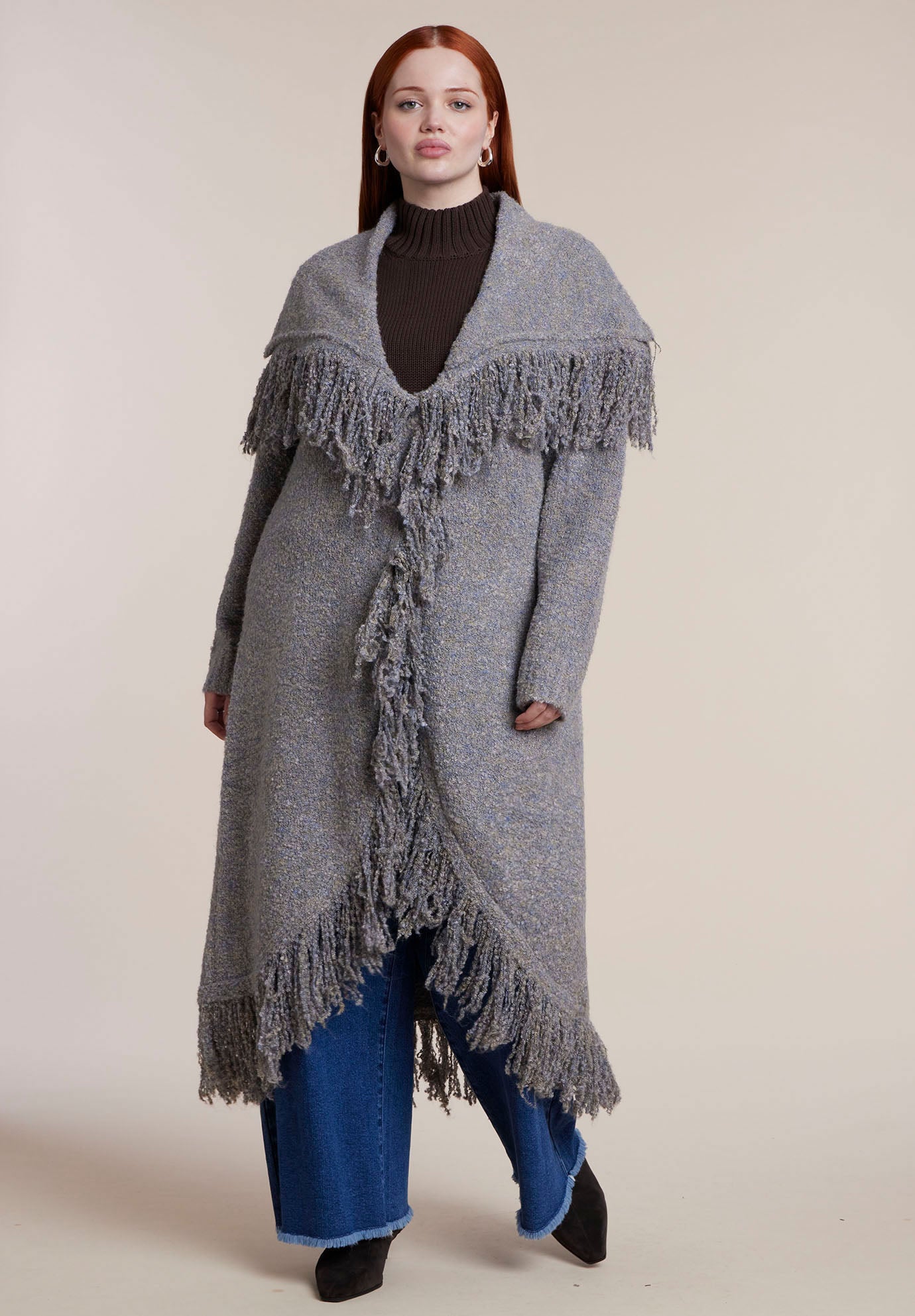 Shawl Collar Fringe Duster image number 0