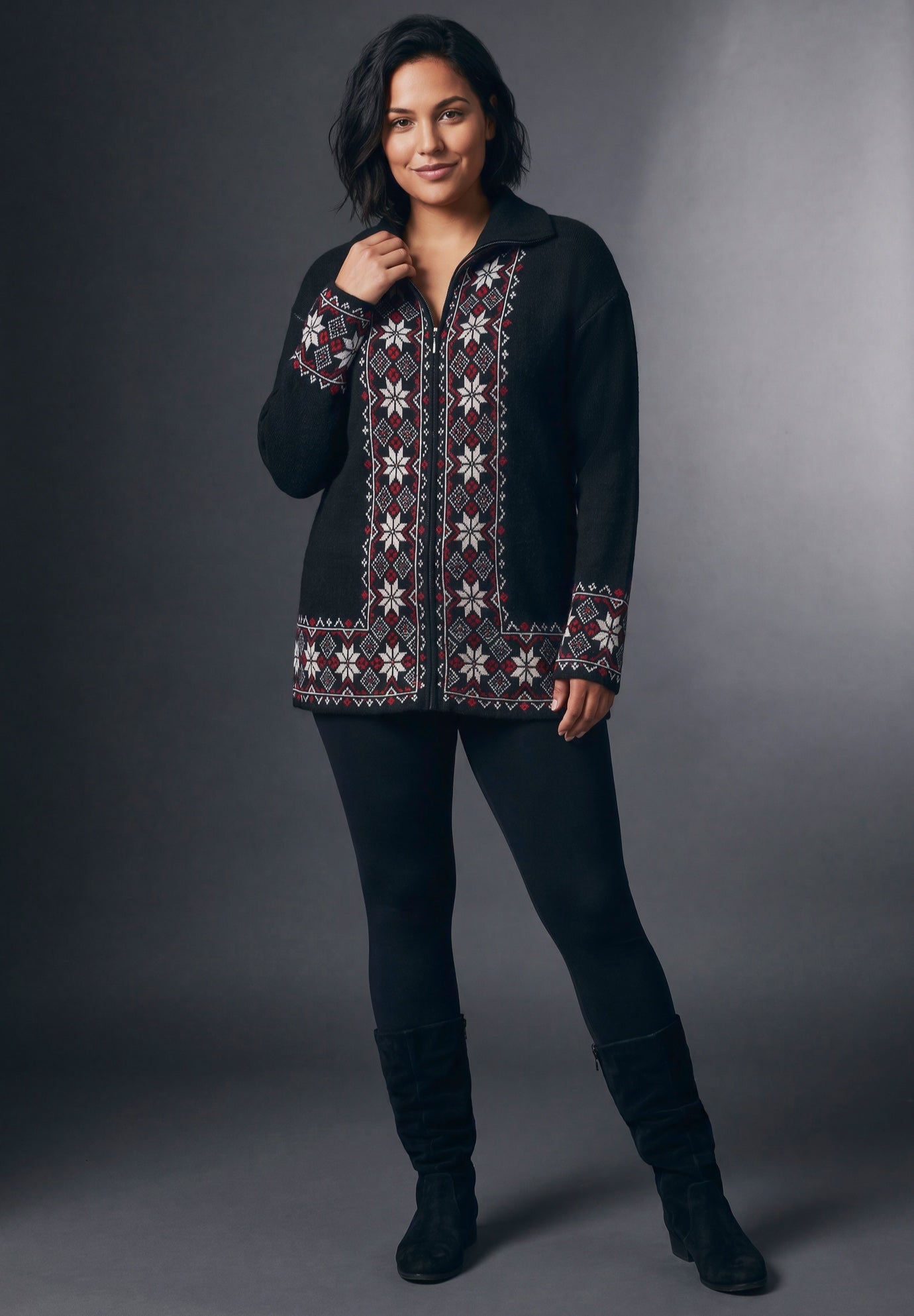 Fairisle Zip Front Cardigan image number 4