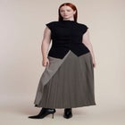 Pleated Button-Front Mock Neck Top image number 2