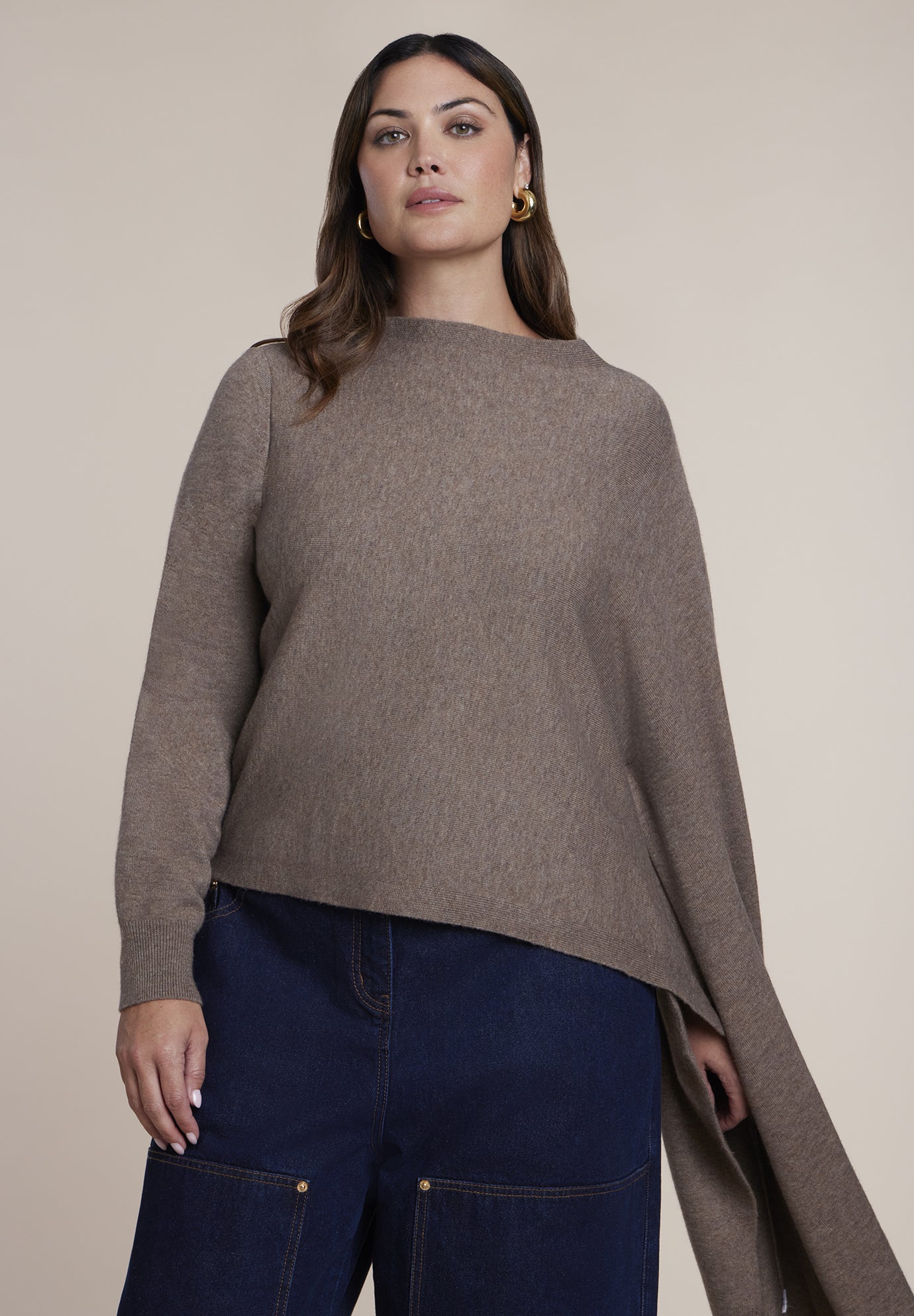 Asymmetrical Cape Sleeve Sweater image number 1