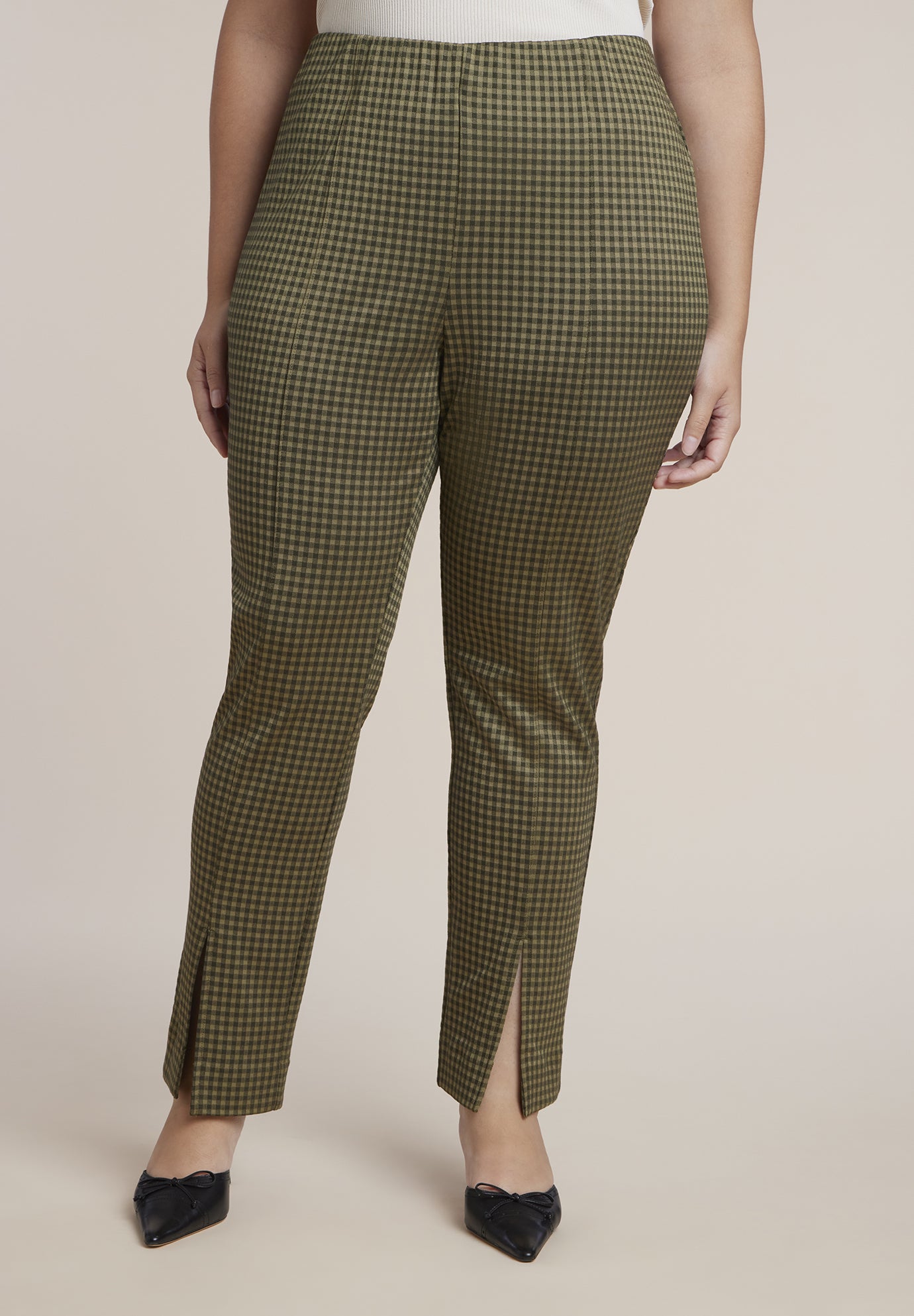 Houndstooth Fitted Slit-Hem Pant image number 0