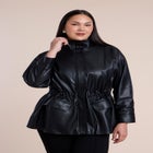 Faux Leather Funnel Neck Cinched-Waist Jacket image number 0