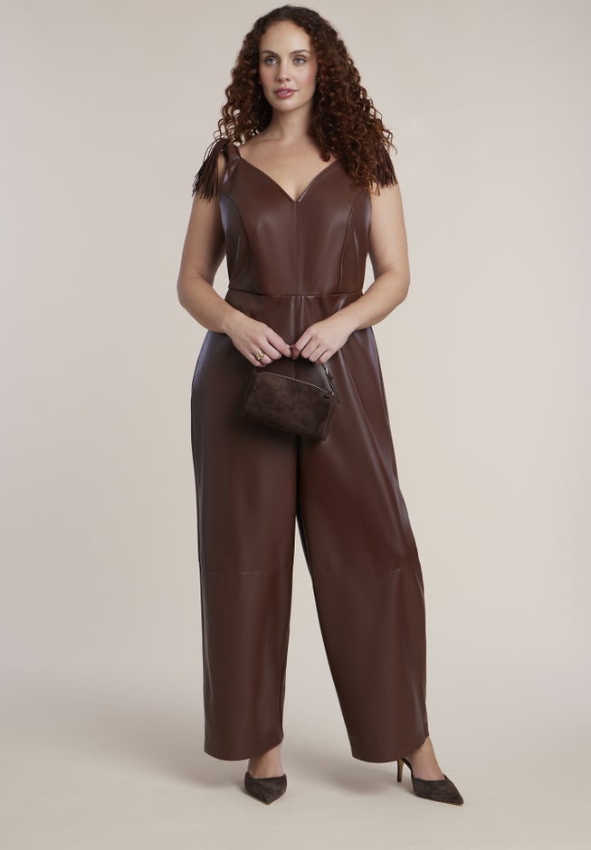 Fringe Detail Faux Leather Jumpsuit image number 1