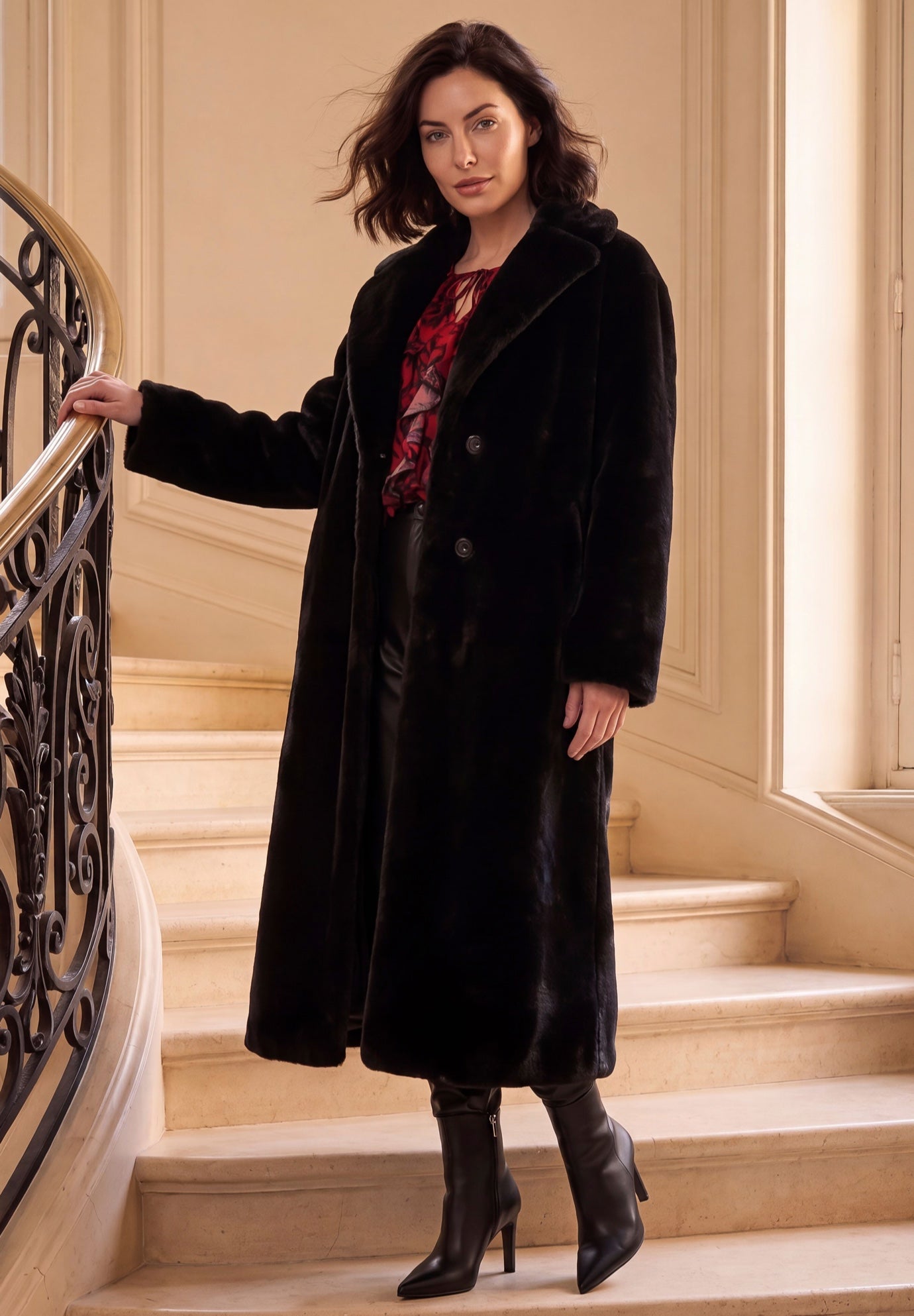 Plus Size Faux Fur Long Notch Lapel Coat image number 0