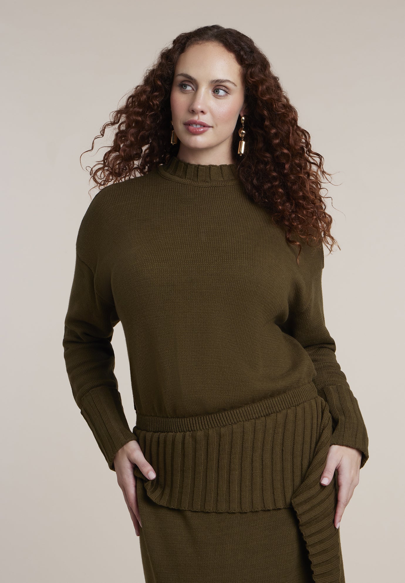 Foldover Skirt Sweater Midi Dress image number 2