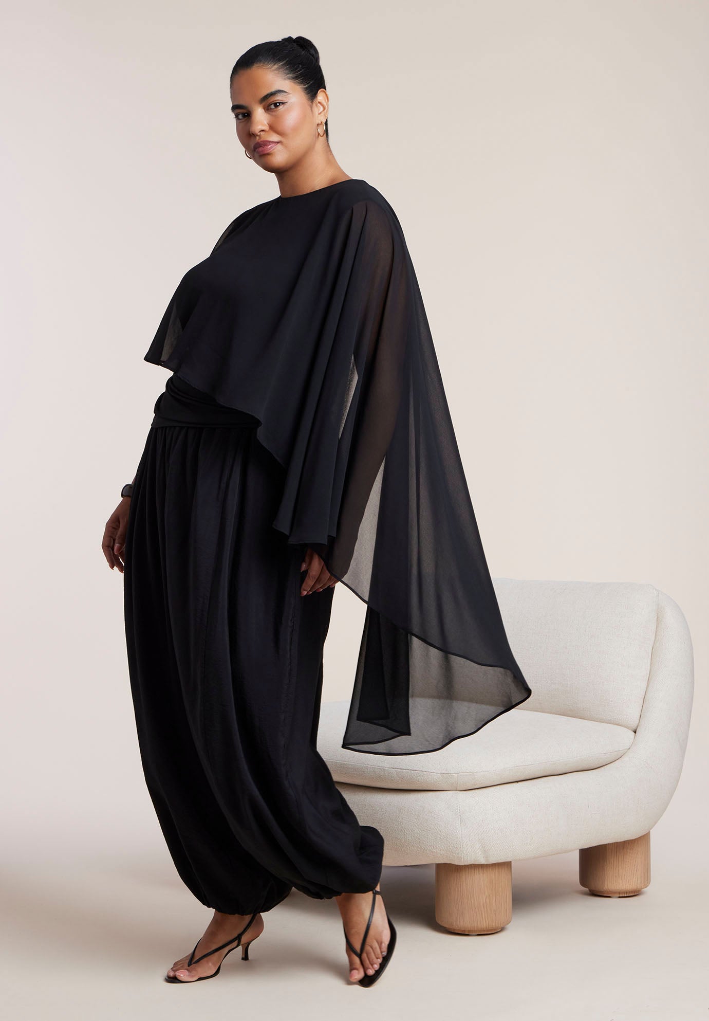 Asymmetric Top With Chiffon Cape image number 4