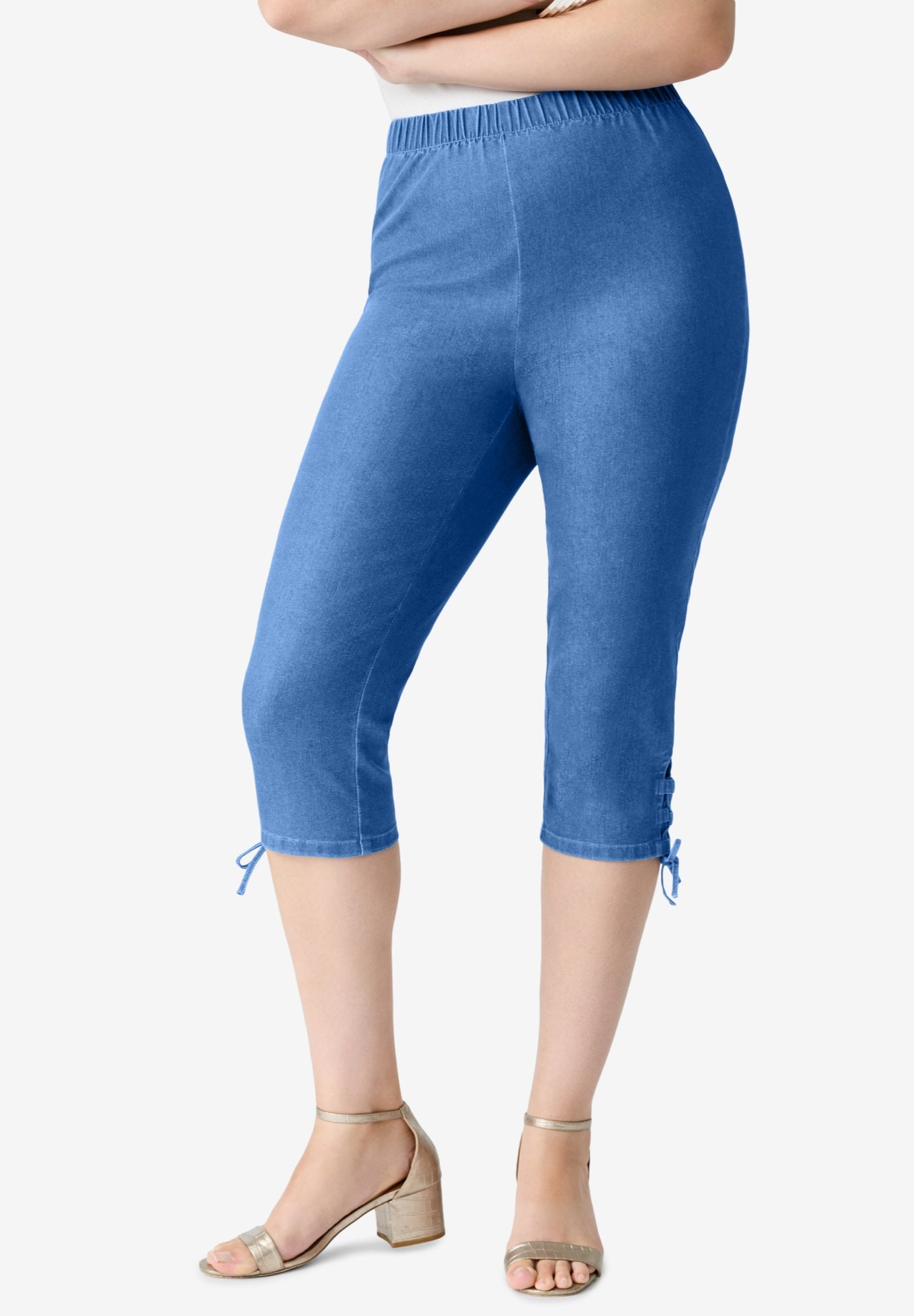 Plus Size Comfort Stretch Lace Up Capri Jean image number 0