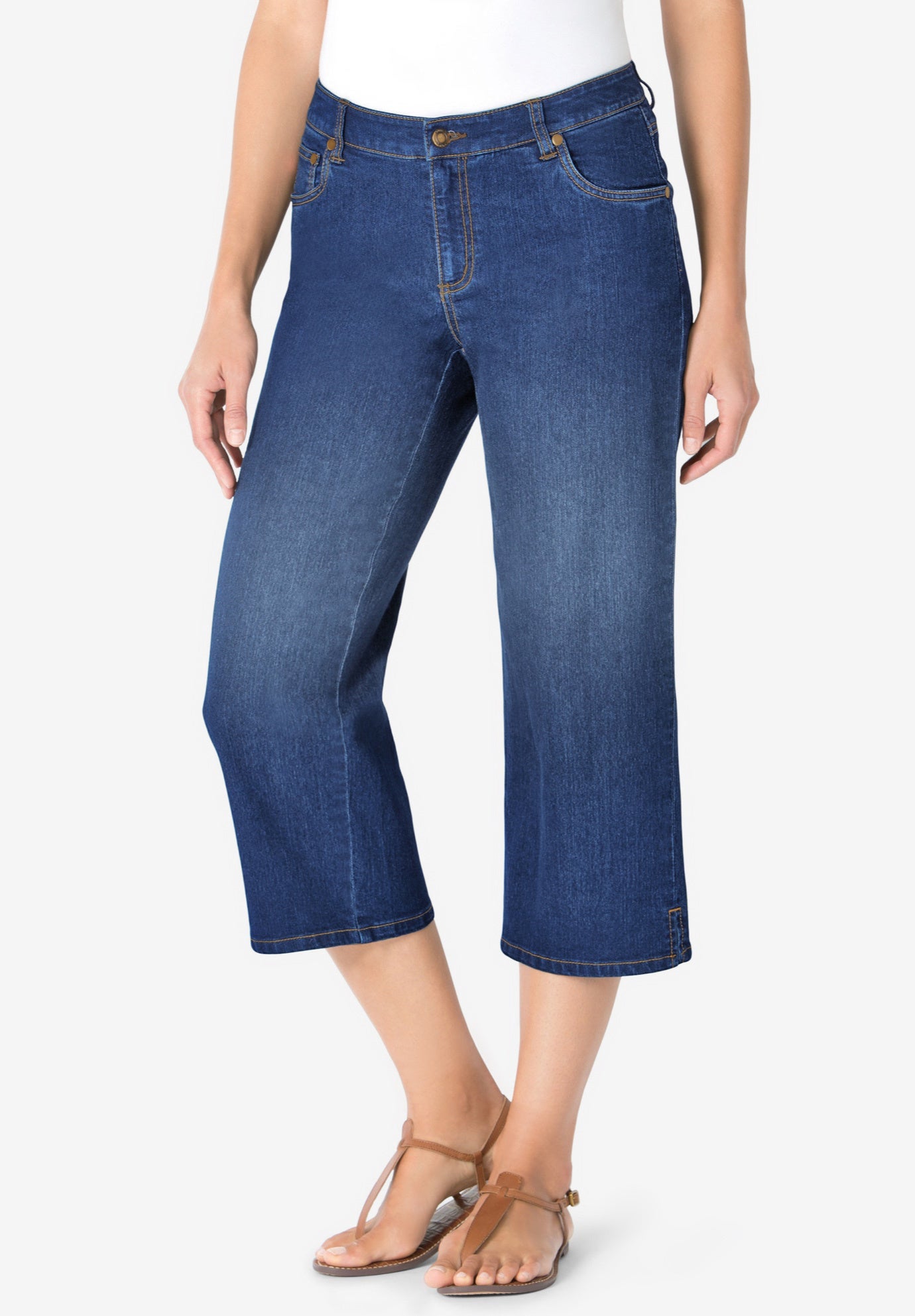 Stretch Denim Five-Pocket Capri Jeans image number 0