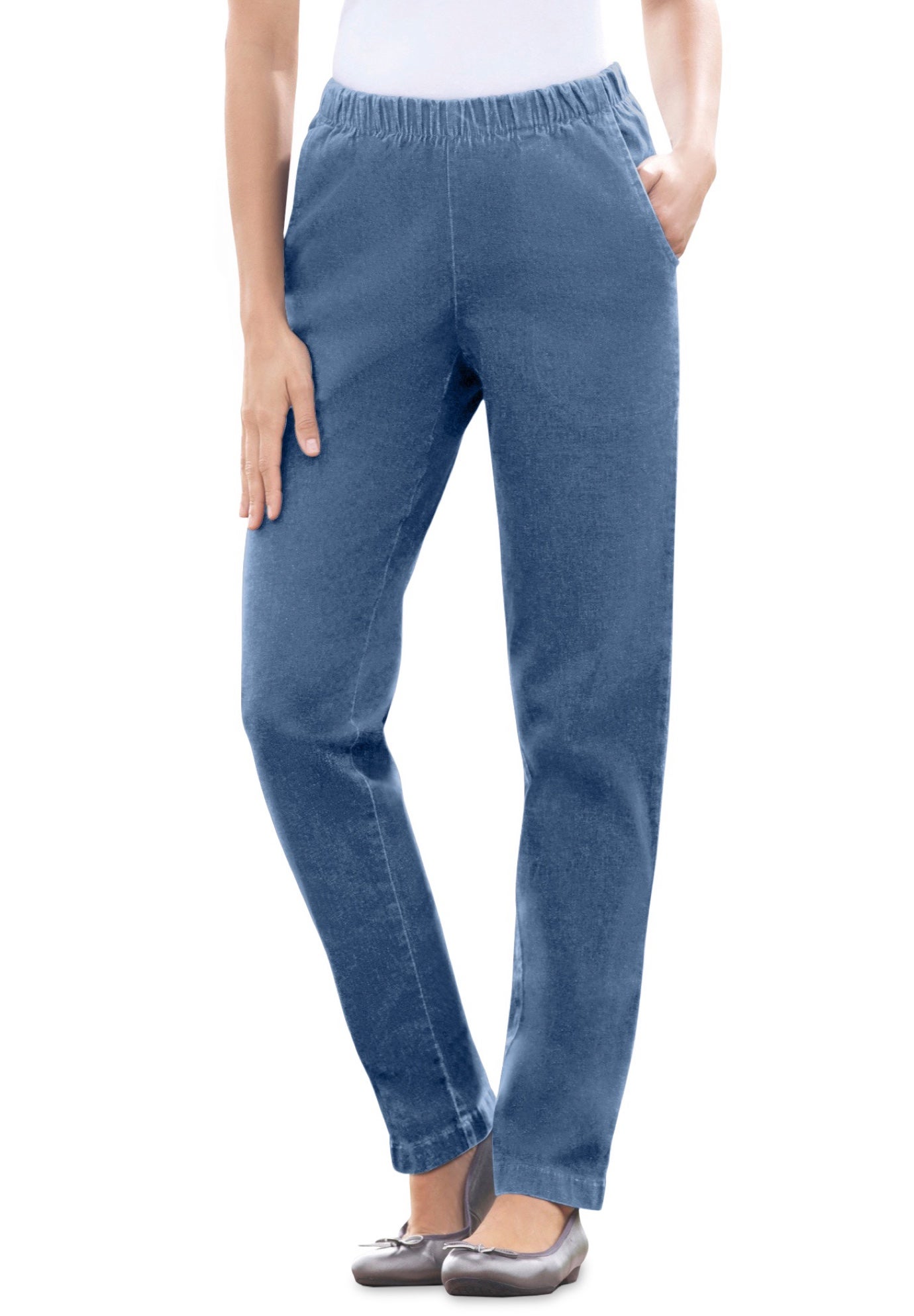 Fineline Pull-On Elastic Waist Straight-Leg Stretch Denim Jeans image number 0