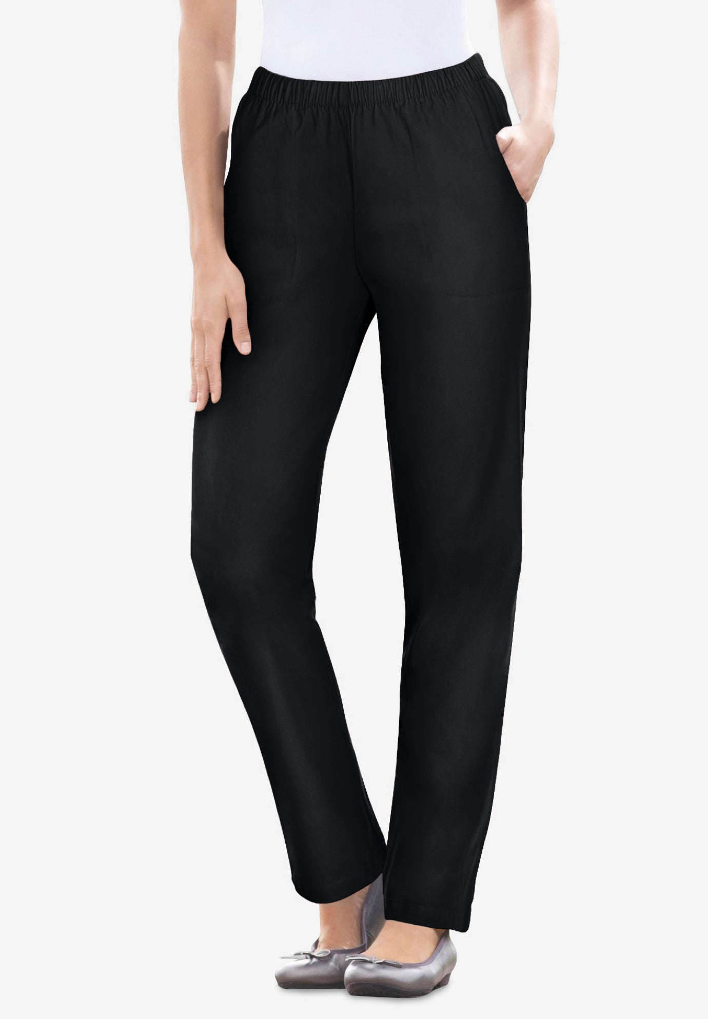 Fineline Pull-On Elastic Waist Straight-Leg Stretch Denim Jeans image number 0