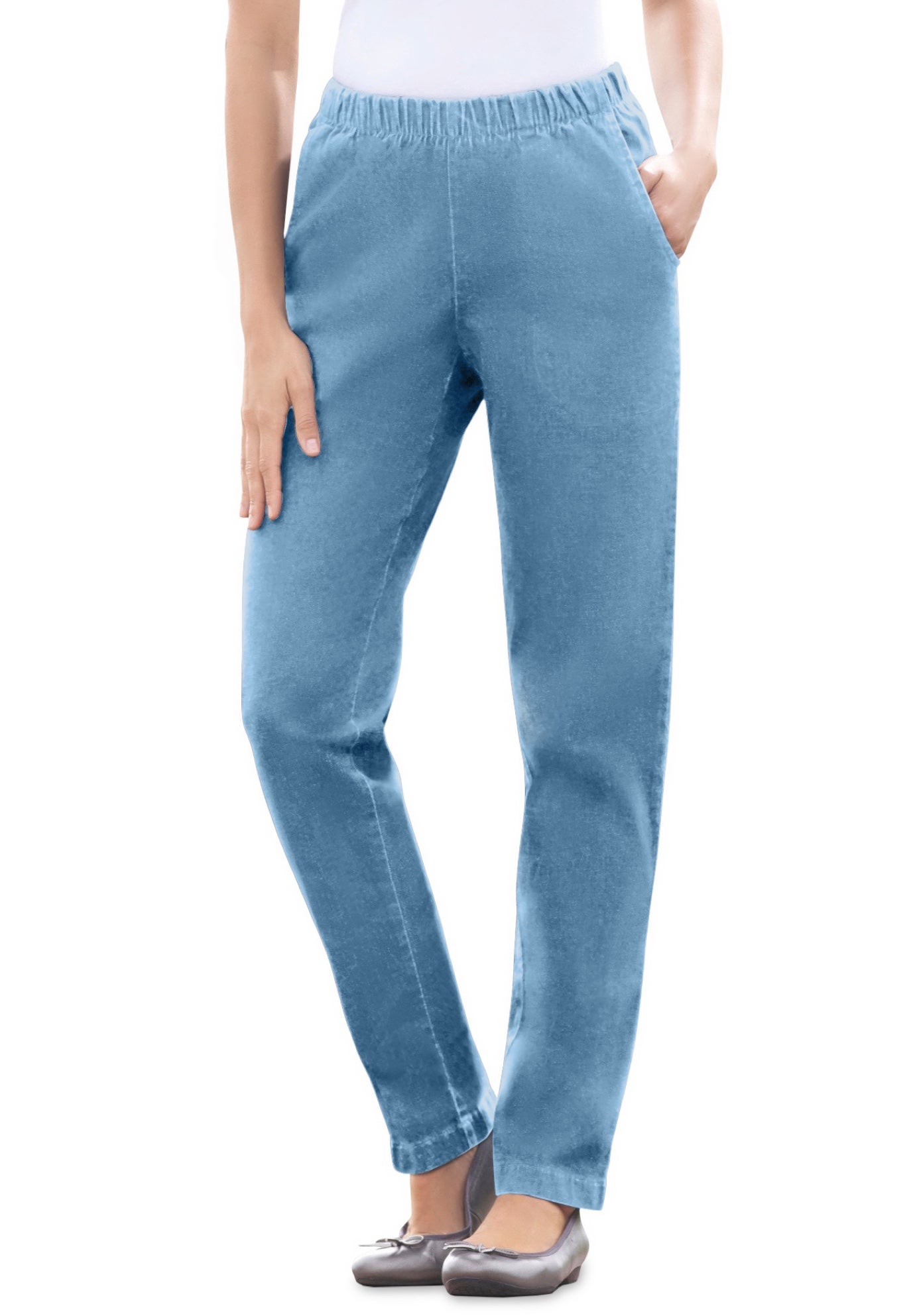 Fineline Pull-On Elastic Waist Straight-Leg Stretch Denim Jeans image number 0