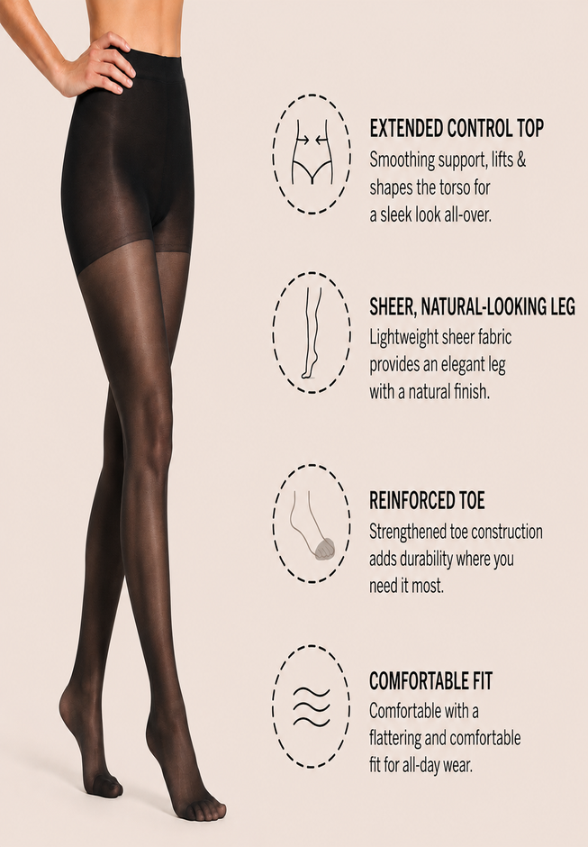 Silky Toes Control Top Ultra Soft Sheer Single Pair Tights image number 2