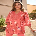 Plus Size Juliet Lace Trim Button-Down Shirt image number null