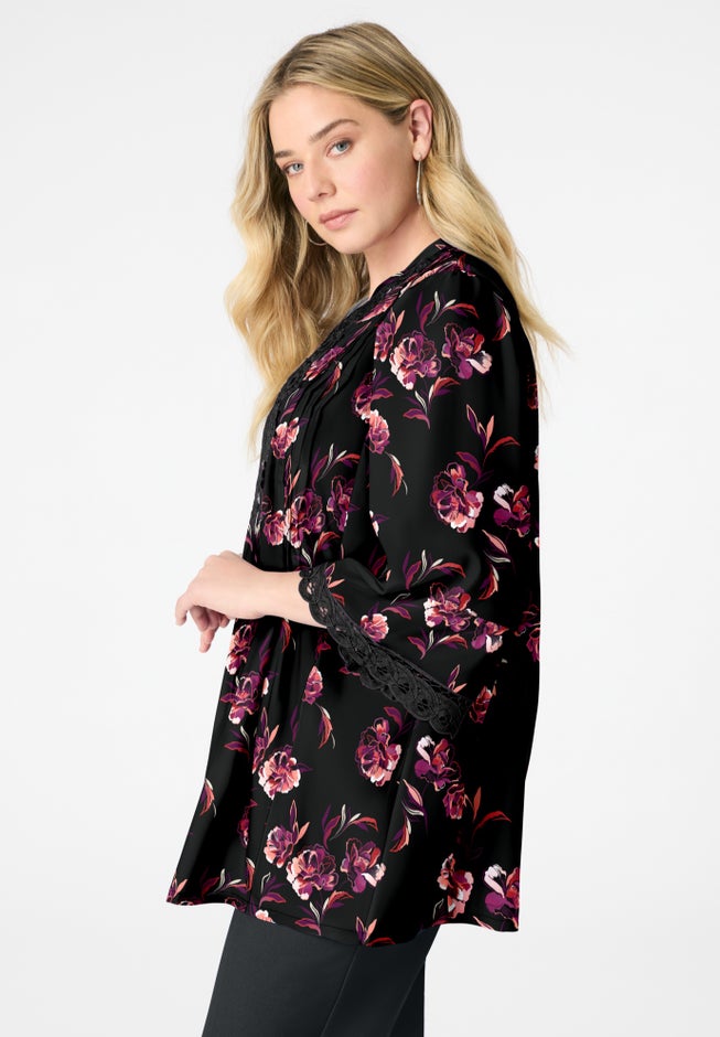 Plus Size Juliet Lace Trim Button-Down Shirt image number 2