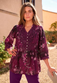 Plus Size Juliet Lace Trim Button-Down Shirt