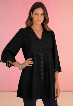 Plus Size Juliet Lace Trim Button-Down Shirt