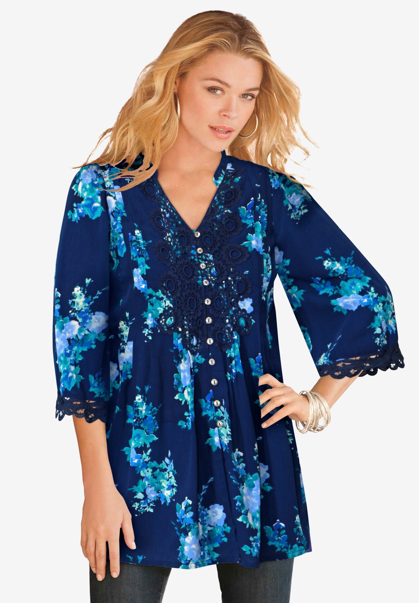 Plus Size Juliet Lace Trim Button-Down Shirt image number 0