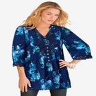 Plus Size Juliet Lace Trim Button-Down Shirt image number null