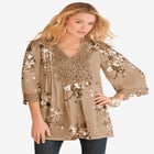Plus Size Juliet Lace Trim Button-Down Shirt image number null