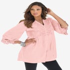 Plus Size Juliet Lace Trim Button-Down Shirt image number null