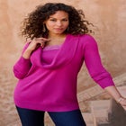 Plus Size Lightweight Cowl Neck Sweater with Lace Trim image number null