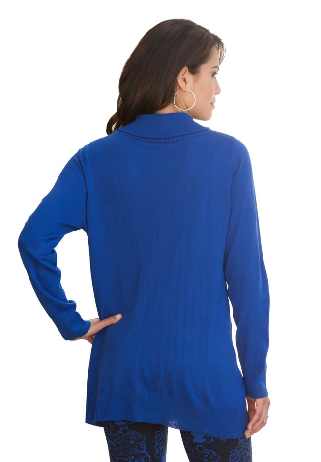 Plus Size Lightweight Cowl Neck Sweater with Lace Trim image number 2