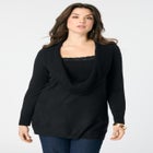 Plus Size Lightweight Cowl Neck Sweater with Lace Trim image number null