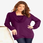 Plus Size Lightweight Cowl Neck Sweater with Lace Trim image number null