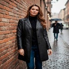 Plus Size A-Line Leather Jacket image number null