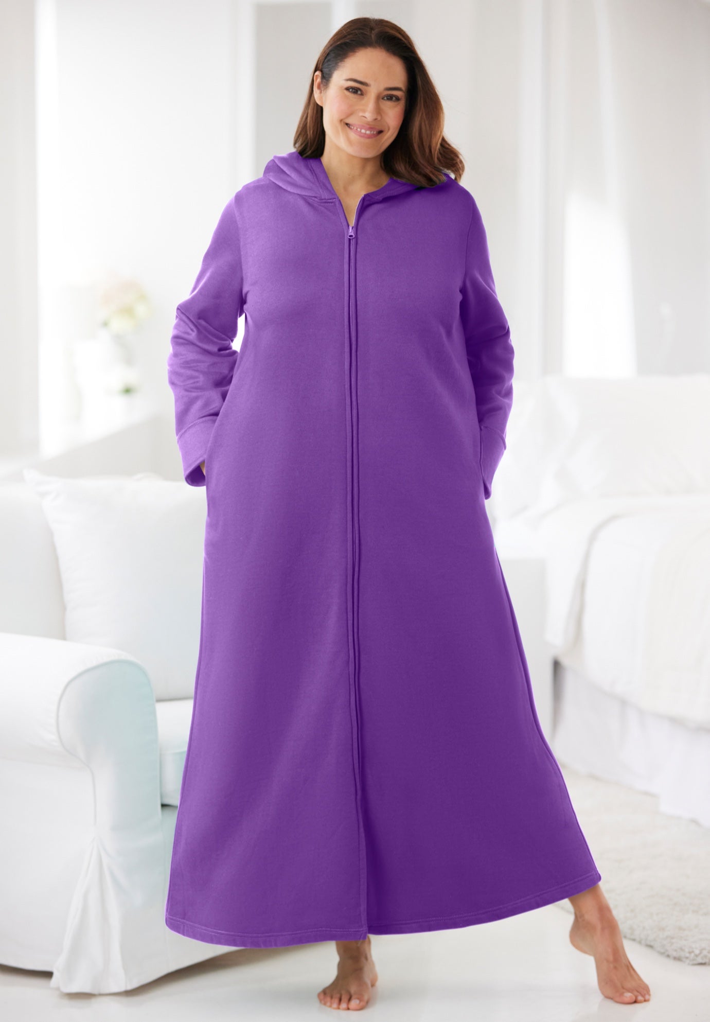 Long Hooded Fleece Sweatshirt Robe image number 0