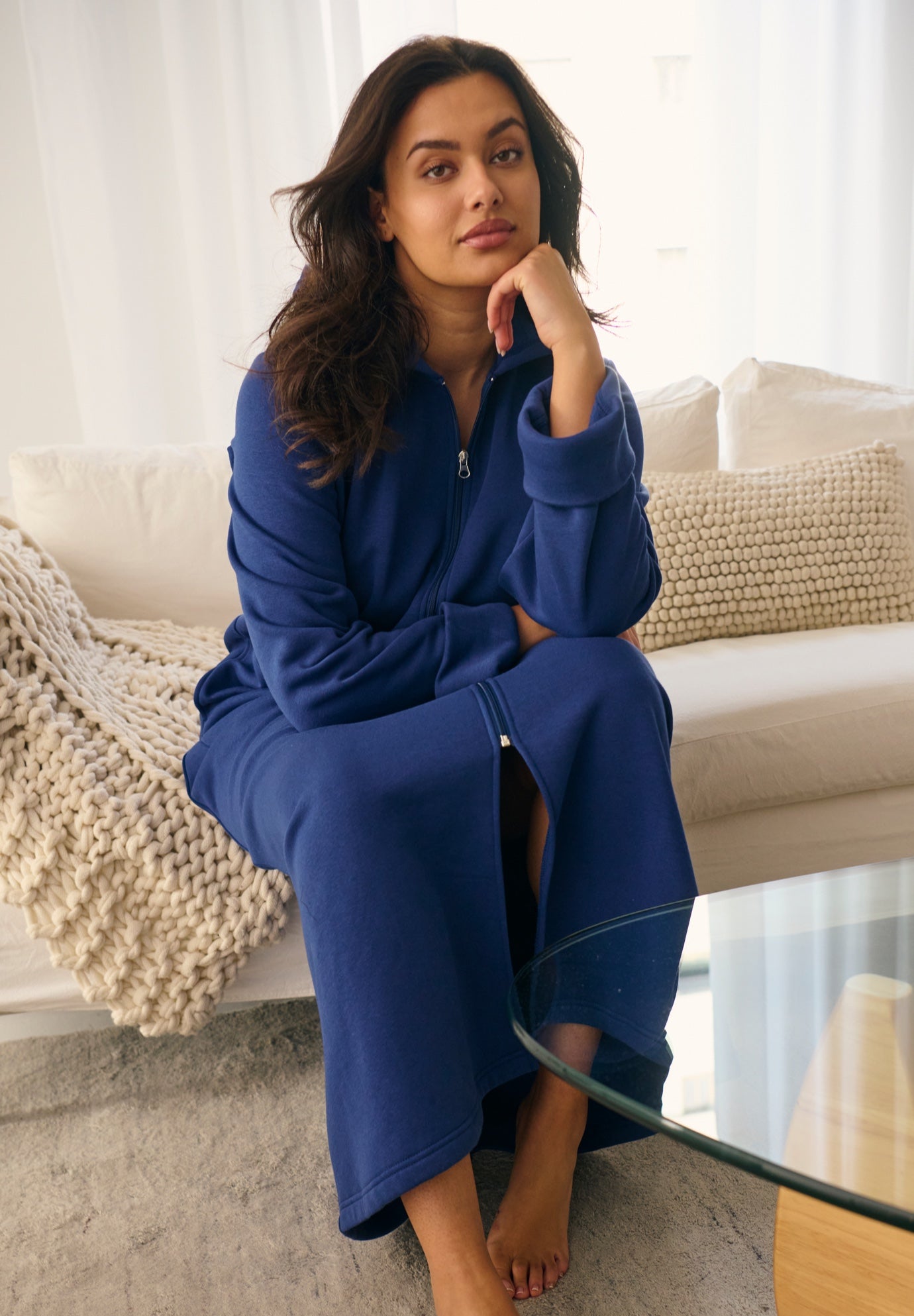 Long Hooded Fleece Sweatshirt Robe image number 3